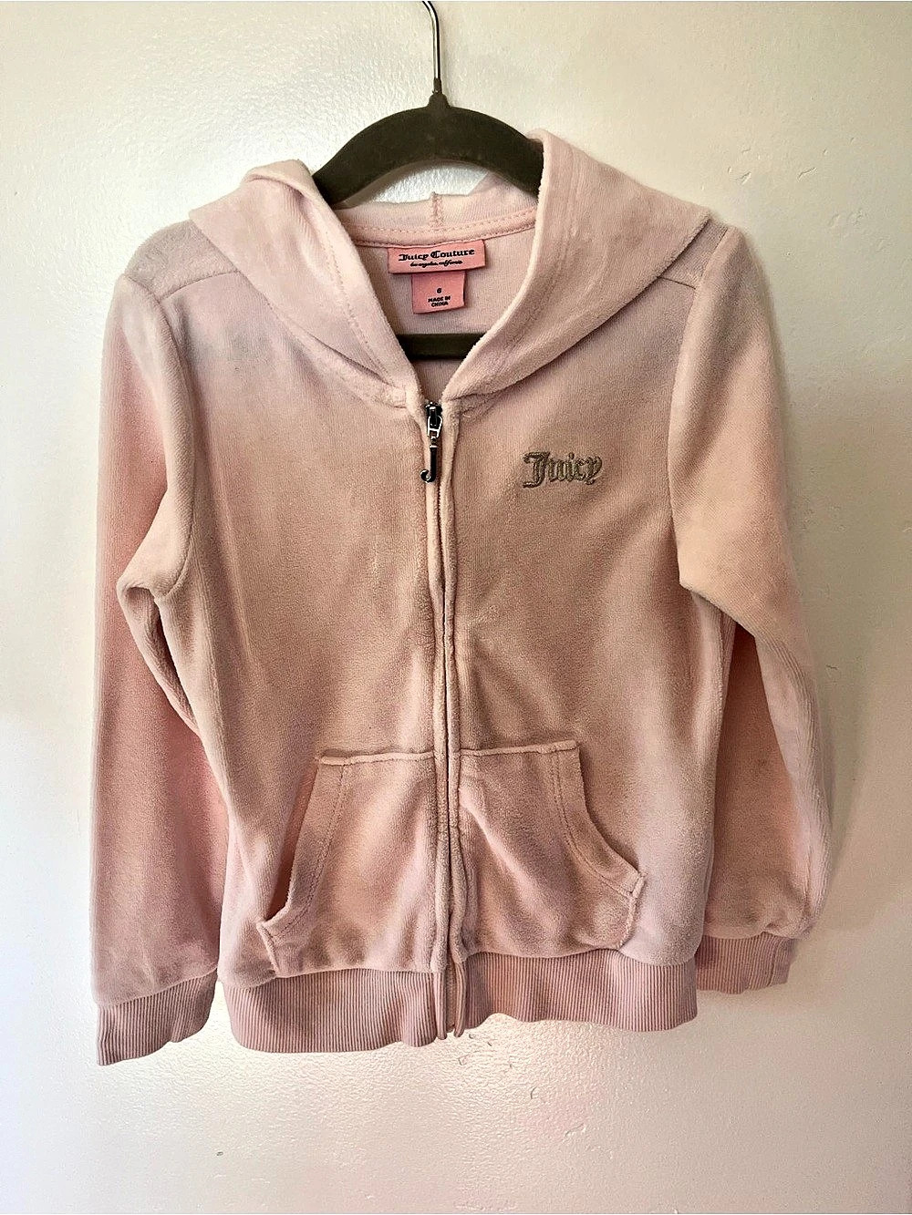 Juicy Couture Girls Velour Rhinestone Logo Zip Hoodie Size 6